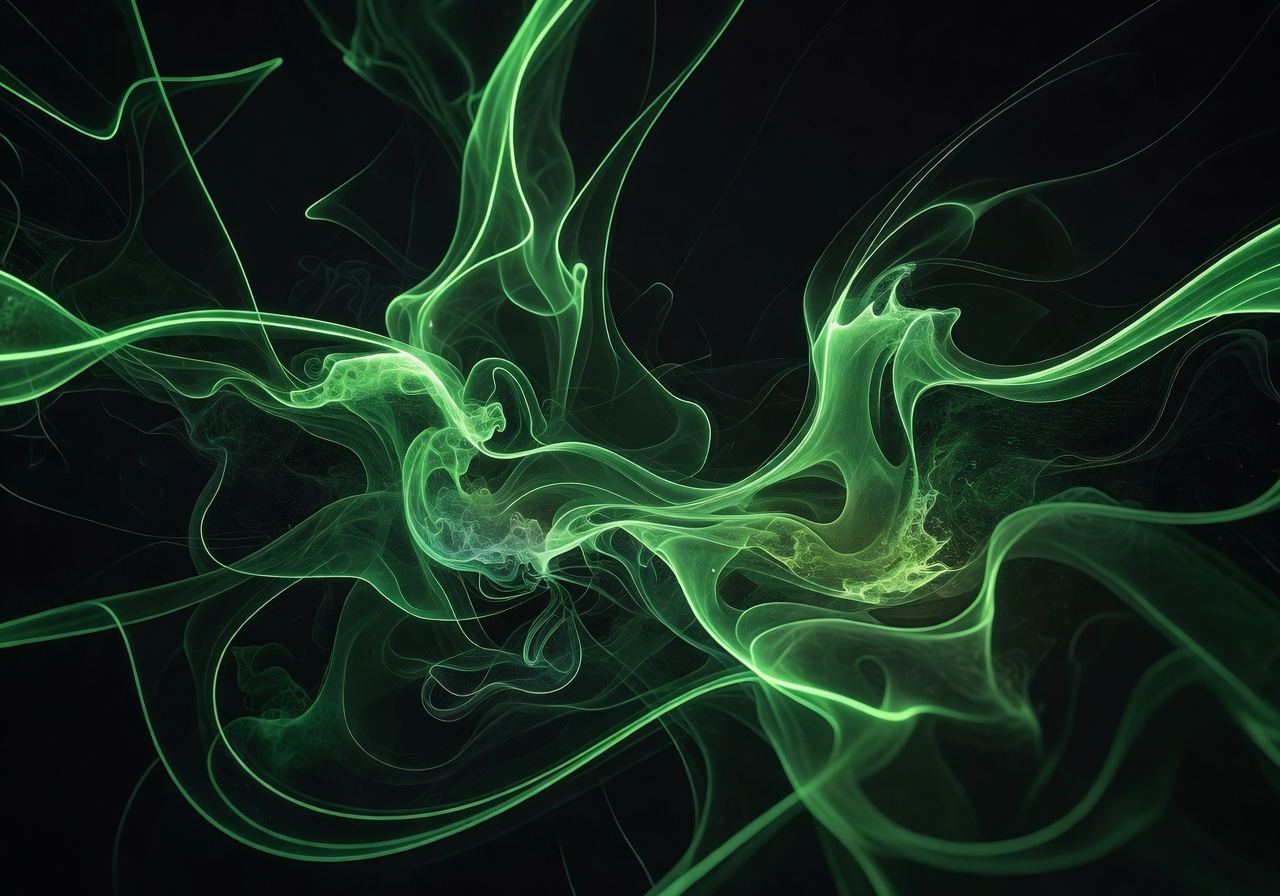 Abstract glowing green lines representing fluid animations