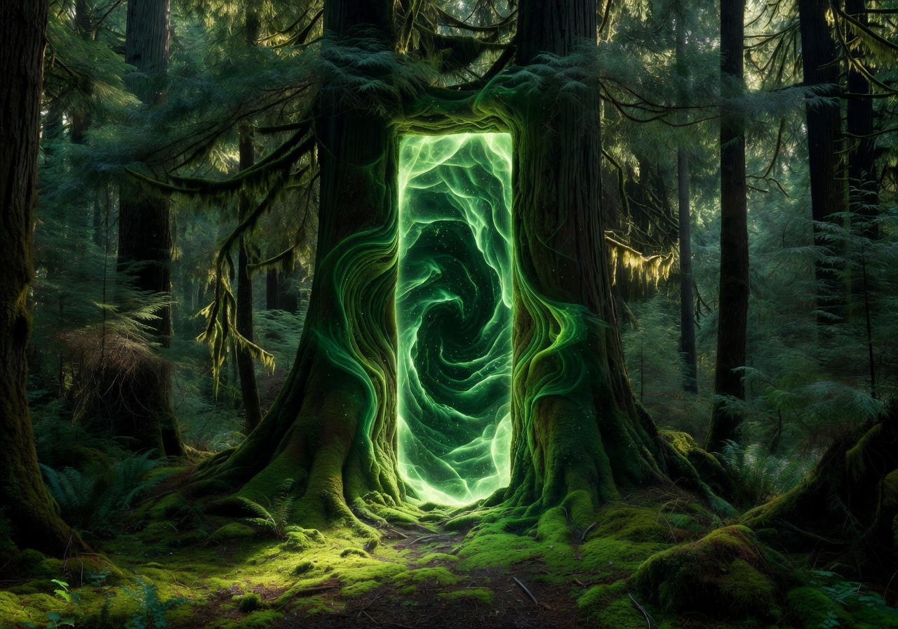 Abstract green forest slot portal background